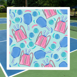 Pickleball Paddles and Balls Blue  Napkin