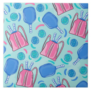 Pickleball Paddles and Balls Blue Tile