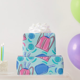 Pickleball Paddles and Balls Blue Wrapping Paper