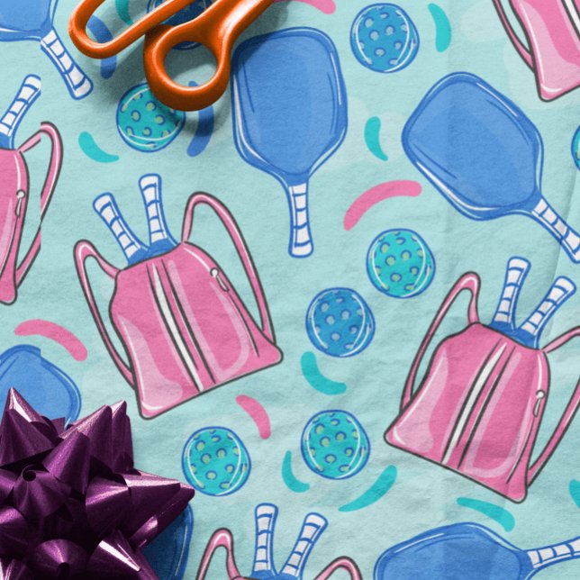 Pickleball Paddles and Balls Blue Wrapping Paper (Creator Uploaded)