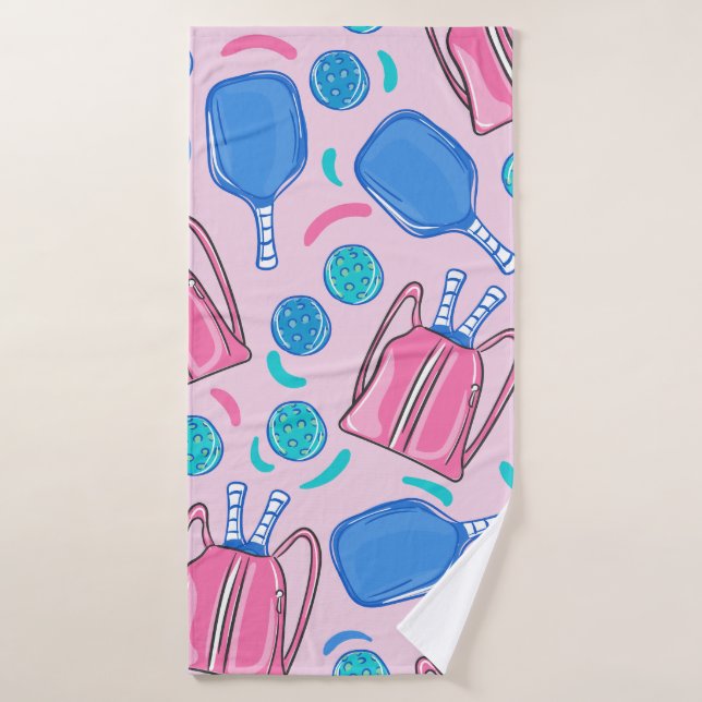 Pickleball Paddles and Balls Pink Preppy Bath Towel (Bath Towel)