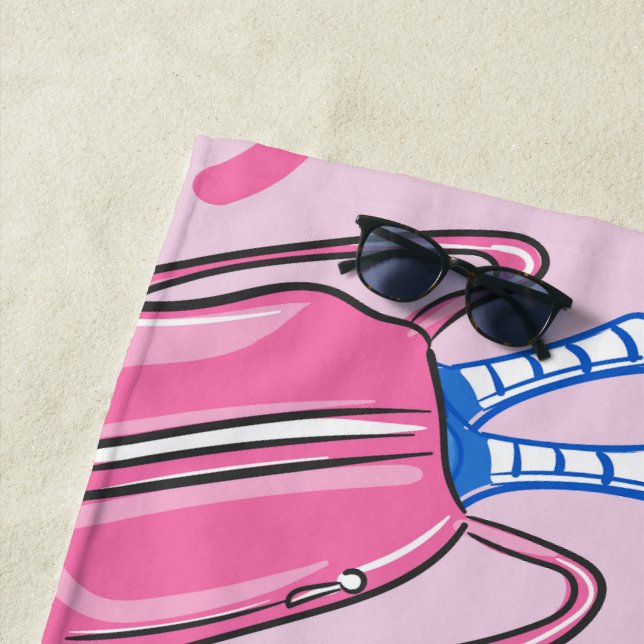 Pickleball Paddles and Balls Pink Preppy Beach Towel (In Situ)