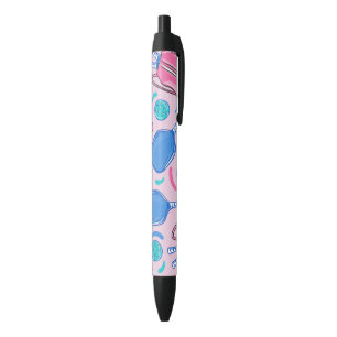 Pickleball Paddles and Balls Pink Preppy Black Ink Pen