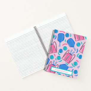 Pickleball Paddles and Balls Pink Preppy Custom Notebook