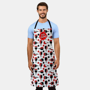 Pickleball Paddles Balls Black Red Personalized Apron