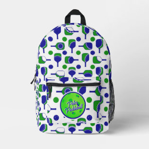 Pickleball Paddles Balls Blue Green Personalized Printed Backpack