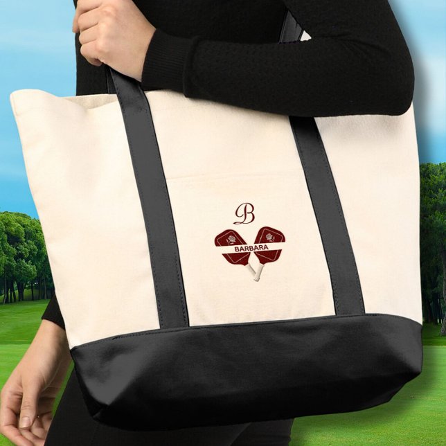 Pickleball Paddles Gal Glam Custom Monogram Name  Tote Bag (Creator Uploaded)