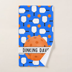 Pickleball Paddles Orange Balls Blue Personalized  Hand Towel