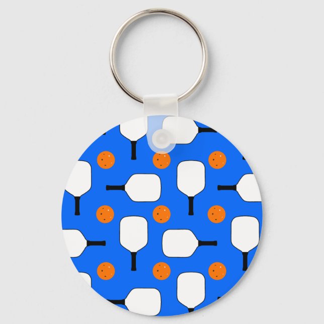 Pickleball Paddles, Orange Pickleball Balls, Blue Keychain (Front)