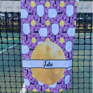 Pickleball Paddles Personalized Purple and Yellow Hand Towel