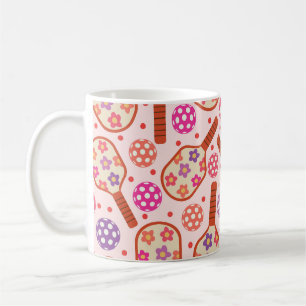 Pickleball Paddles with Retro Flowers Pattern Coffee Mug