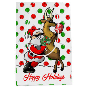 Pickleball Partners Santa & Reindeer Ornaments Medium Gift Bag