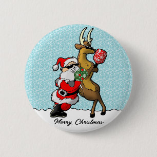 Pickleball Partners Santa & Reindeer Sleighing It 2 Inch Round Button