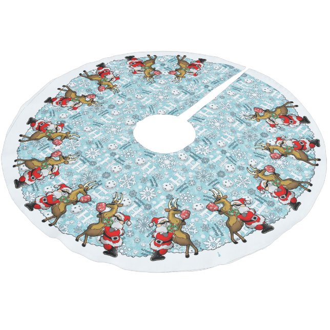 Pickleball Partners Santa & Reindeer Sleighing It Brushed Polyester Tree Skirt (Angled)