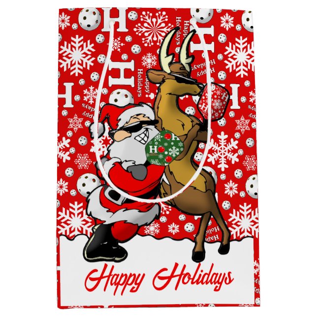 Pickleball Partners Santa & Reindeer Snowflakes Medium Gift Bag (Front)