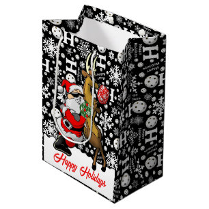 Pickleball Partners Santa & Reindeer Snowflakes Medium Gift Bag