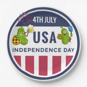 Pickleball Party 4th July Independence Day America Paper Plate