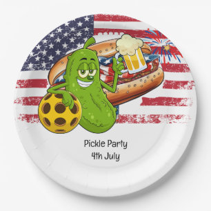 Pickleball Party 4th July Independence Day America Paper Plate