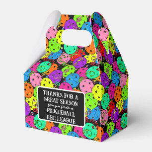 Pickleball Party Balloons on Black Thank You Favor Box