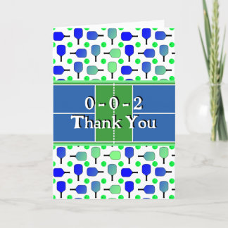 Pickleball Party Blue Green Paddles and Balls Thank You Card