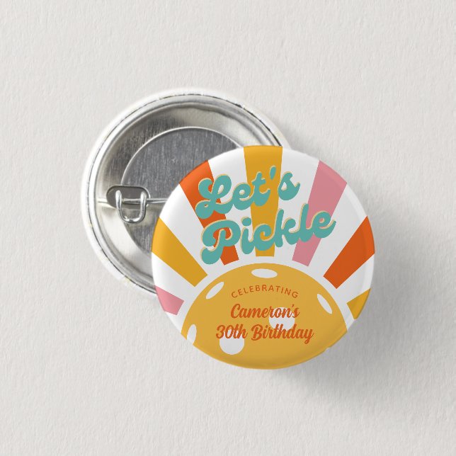 Pickleball Party Colourful Retro Sun burst Custom 1 Inch Round Button (Front & Back)