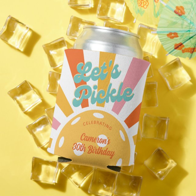 Pickleball Party Colourful Retro Sun burst Custom Can Cooler (In Situ Summer)