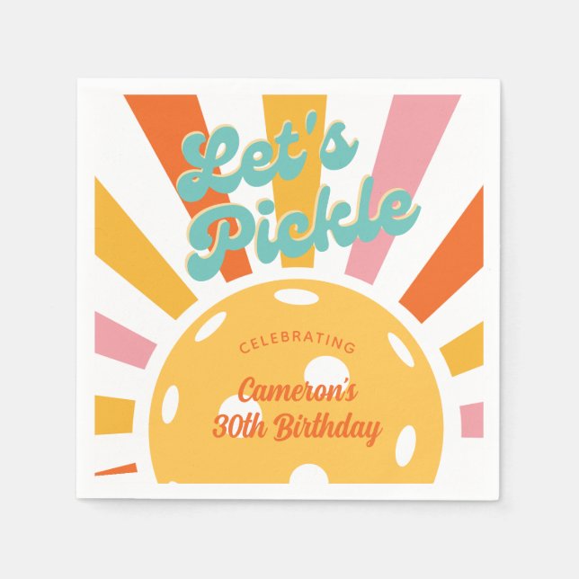 Pickleball Party Colourful Retro Sun burst Stripes Napkin (Front)