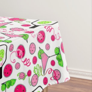 Pickleball Party Cosmo Cocktail Pink and Green Tablecloth