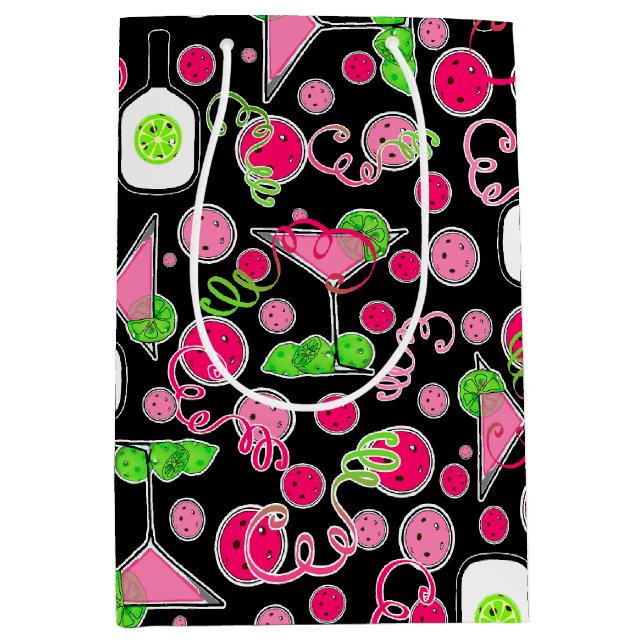 Pickleball Party Cosmo Day Dinking on Black Medium Gift Bag (Front)
