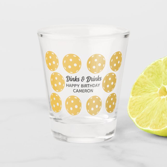 Pickleball Party Dinks & Drinks Personalized Text Shot Glass (Front)