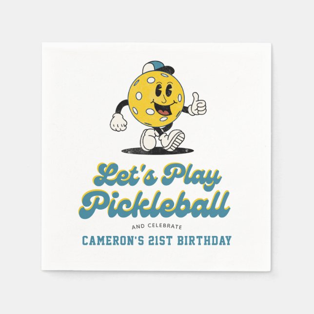 Pickleball Party Funny Pickleball Cartoon Mascot Napkin (Front)