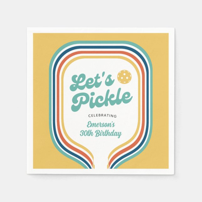 Pickleball Party Let's Pickle Retro Rainbow Stripe Napkin (Front)