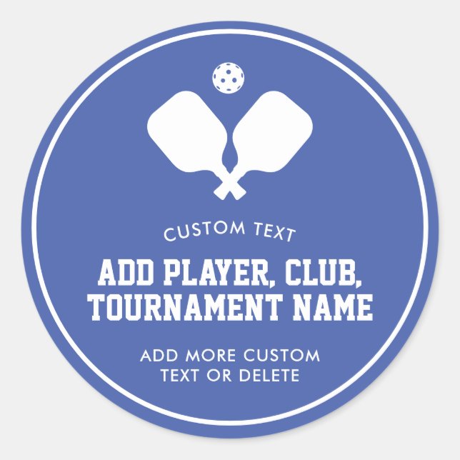 Pickleball Party Paddles Blue White Custom Classic Round Sticker (Front)