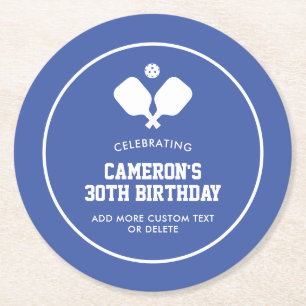 Pickleball Party Paddles Blue White Custom Round Paper Coaster