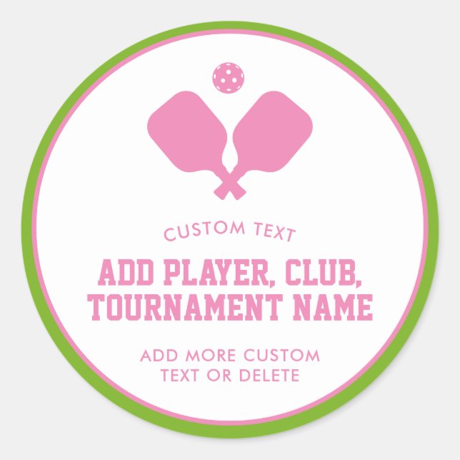 Pickleball Party Paddles Pink Green Custom Classic Round Sticker (Front)