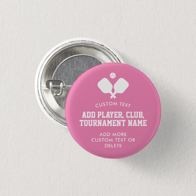 Pickleball Party Paddles Pink White Custom 1 Inch Round Button (Front & Back)