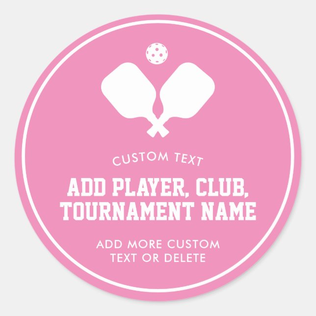 Pickleball Party Paddles Pink White Custom Classic Round Sticker (Front)