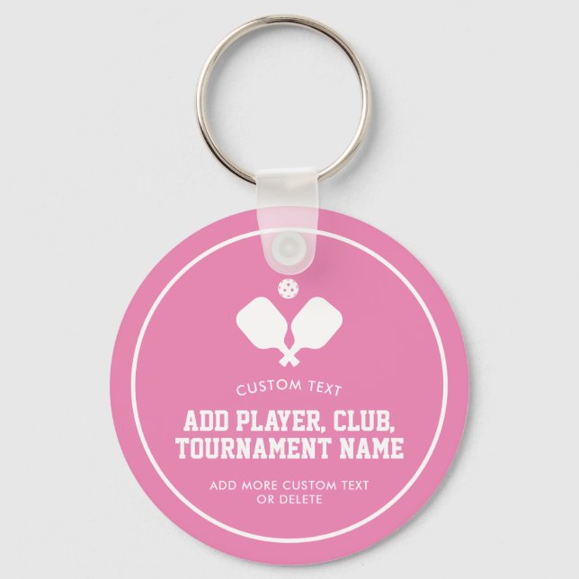 Pickleball Party Paddles Pink White Custom Keychain (Front)