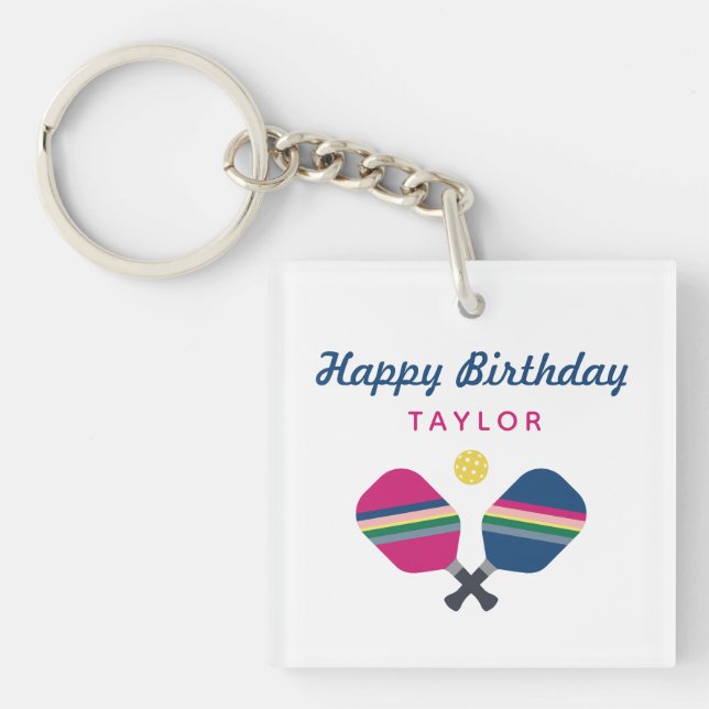Pickleball Party Personalized Name Blue Party Keychain (Front)