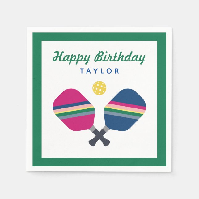 Pickleball Party Personalized Name Green Napkins (Front)
