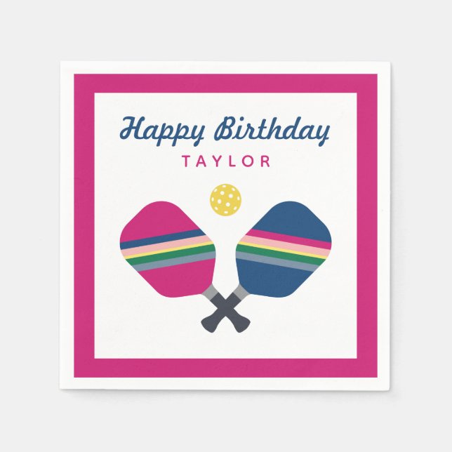 Pickleball Party Personalized Name Pink Napkins (Front)