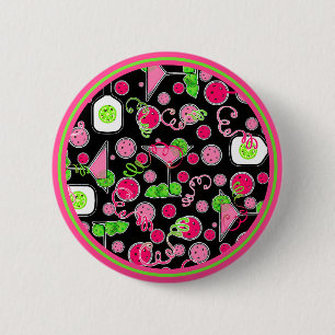 Pickleball Party Pink Cosmo Cocktails Green Limes 2 Inch Round Button