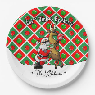 Pickleball Party Santa Christmas Cool and Classy Paper Plate