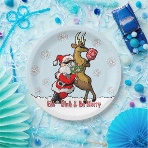 Pickleball Party Santa Reindeer Snowflakes Paper Plate
