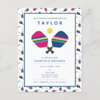 Pickleball Party Sports Blue Green Invitation