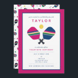 Pickleball Party Sports Blue Green Pink Invitation<br><div class="desc">Celebrate your pickleball player or fan with these fun and vibrant party invitations featuring striped blue,  green and pink pickleball paddles. Text is customizable. Birthday age is also customizable. Part of a collection from Parcel Studios.</div>