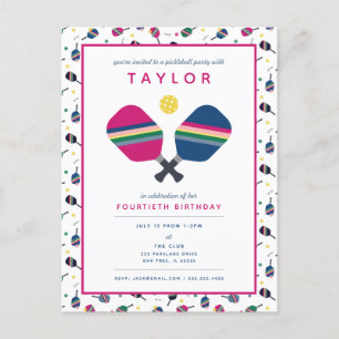 Pickleball Party Sports Blue Pink Invitation