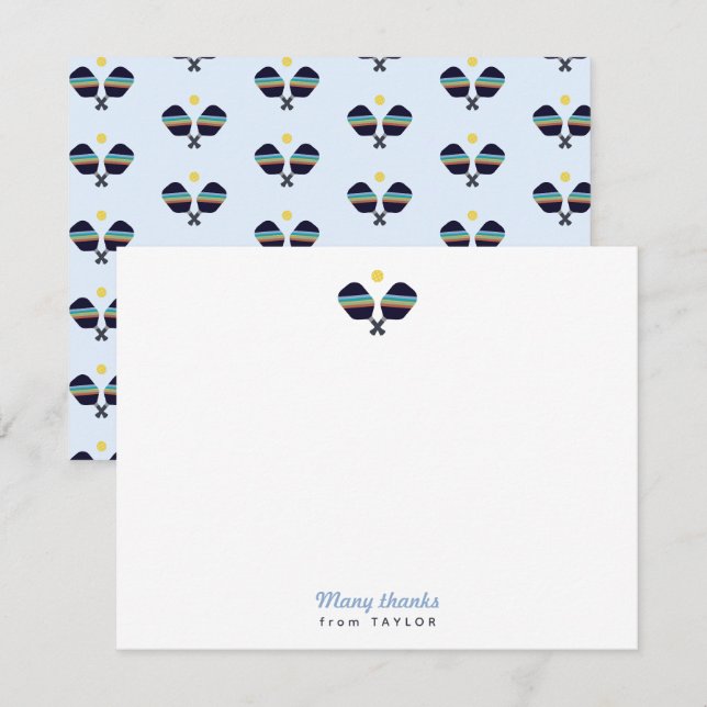 Pickleball Party Sports Dark Blue Striped Paddles  Thank You Card (Front/Back)