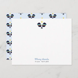 Pickleball Party Sports Dark Blue Striped Paddles  Thank You Card