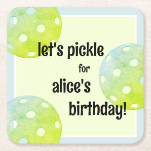 Pickleball Party Sports Green Custom Square Paper Coaster